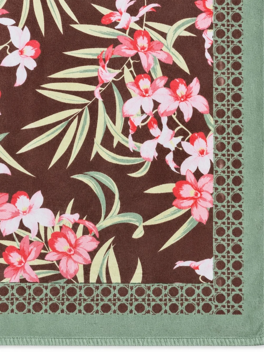 Tommy Bahama Brown Floral Center Beach Towel with Green Border
